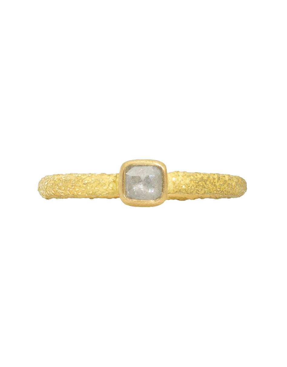 Square Rosecut Diamond Stacking Ring in Sand-Textured 18k Yellow Gold