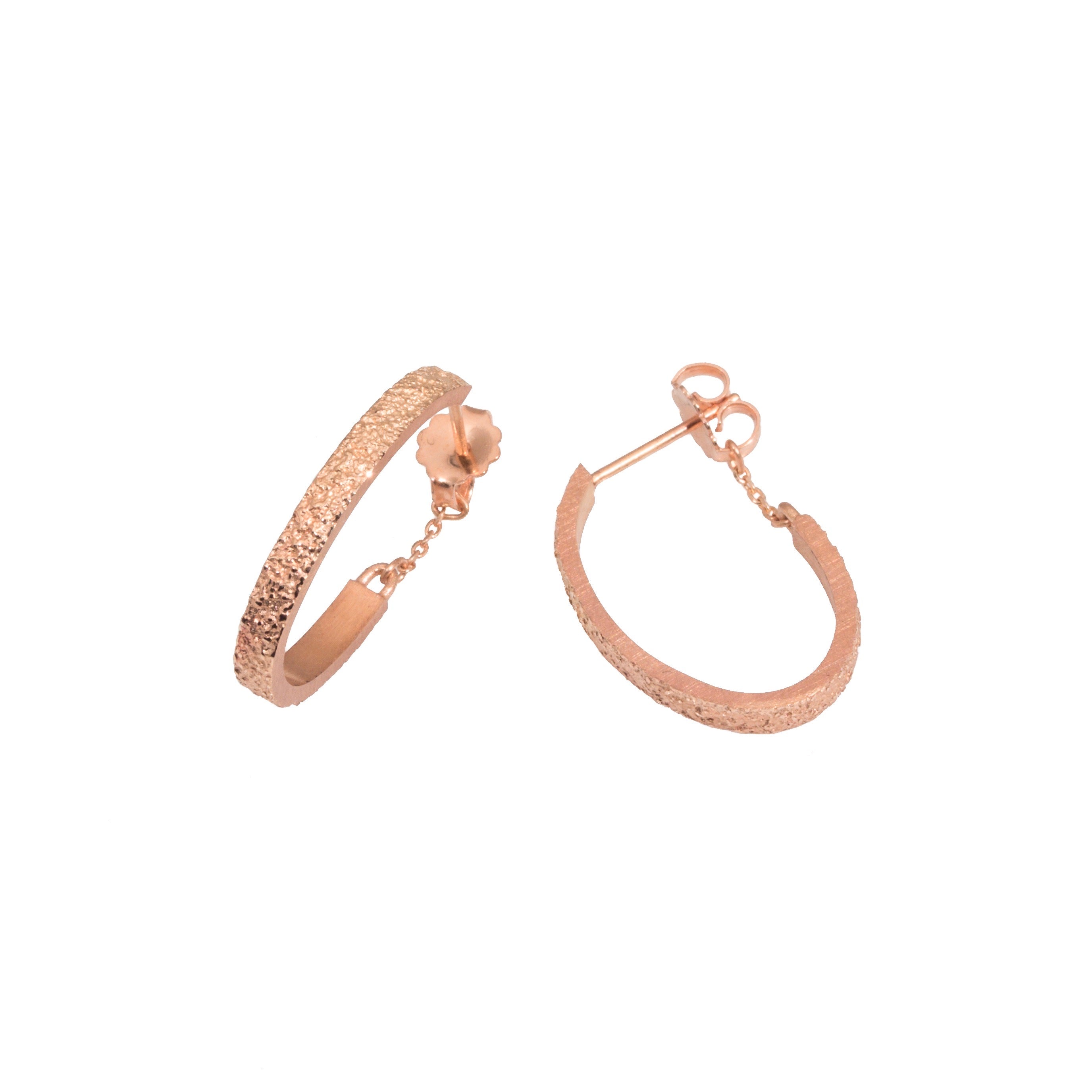 Small Oval Sand Hoop Earrings in 14k Rose Gold