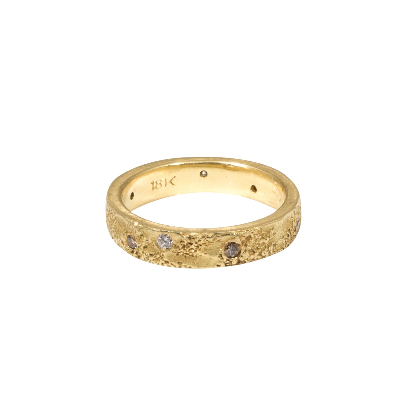 4mm Topography Ring with Mixed White and Cognac Diamonds in 18k Yellow Gold