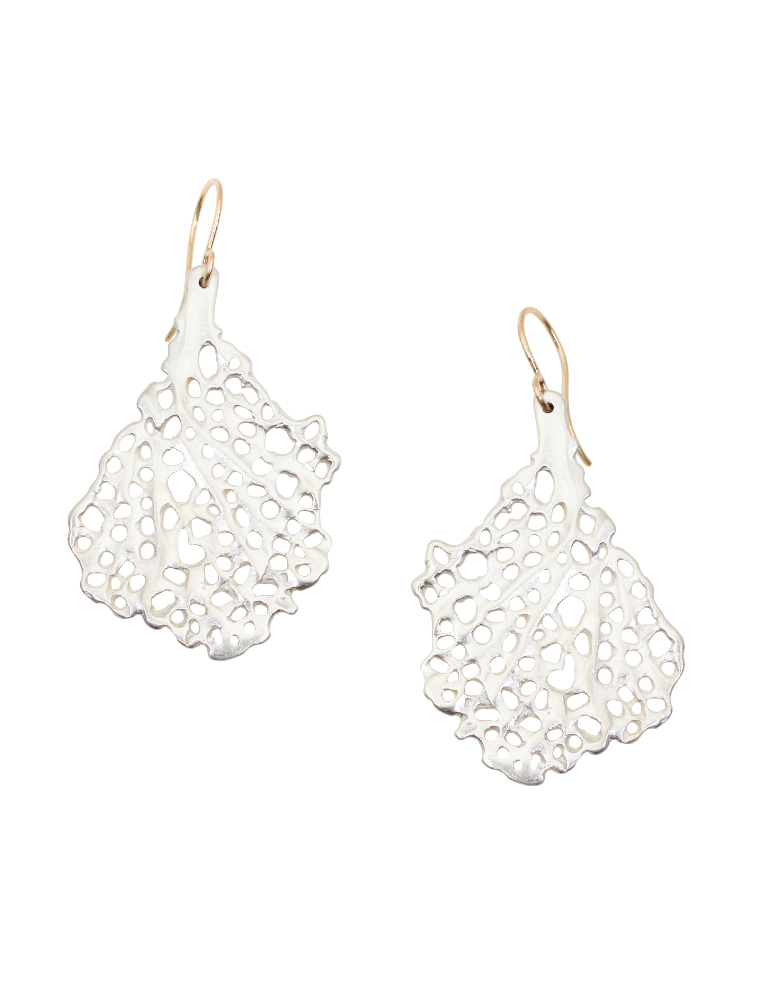 Koraru Coral Earrings in Brushed Silver with 14k Gold Earwires