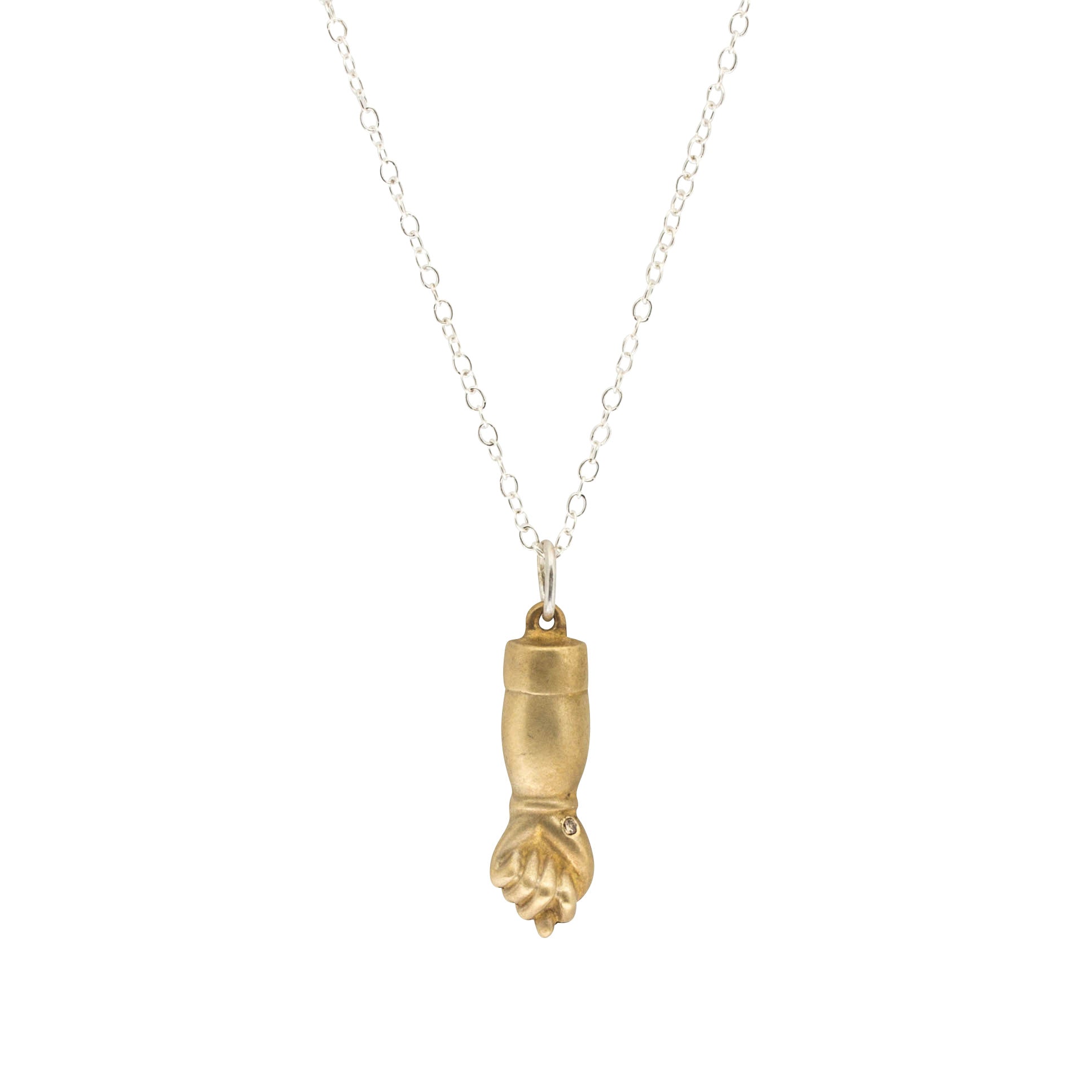 Hand of Figa Pendant in Yellow Bronze with Cognac Diamond