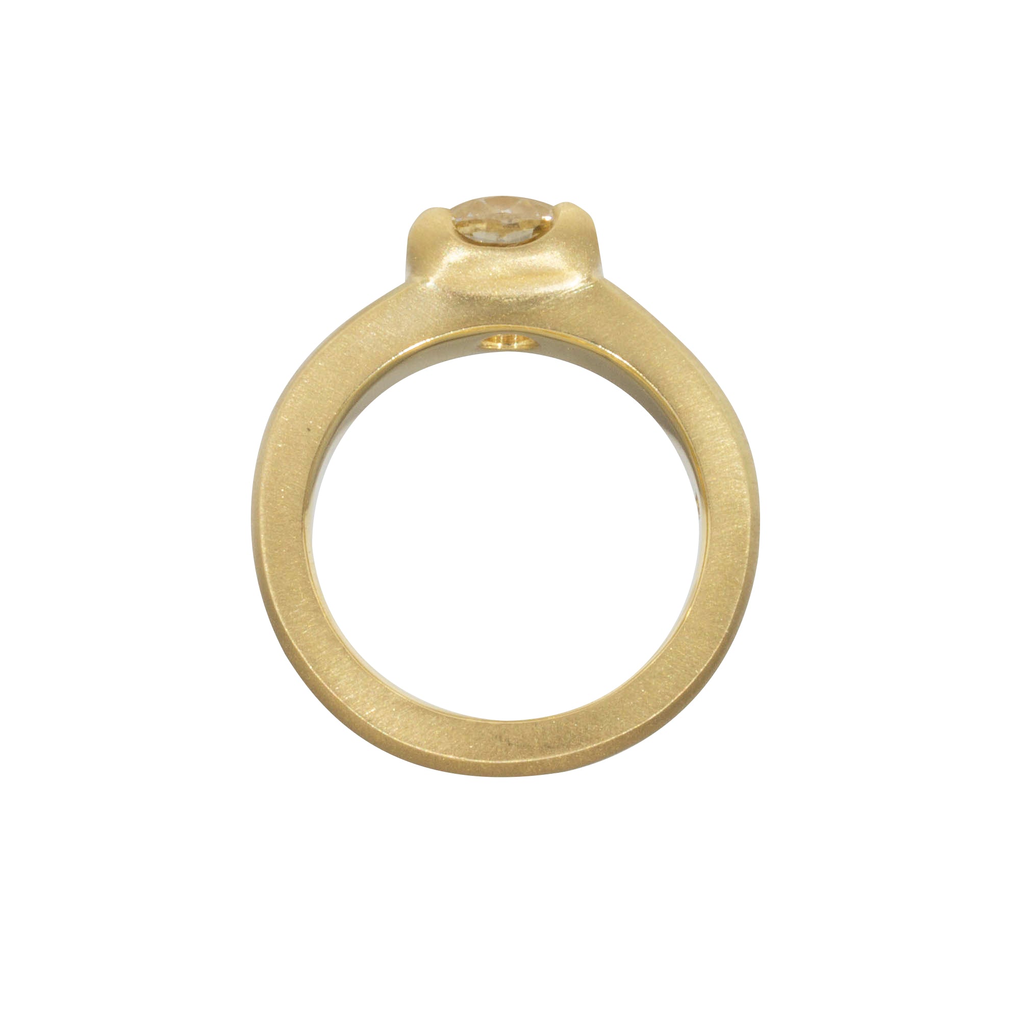 Scooped Prong Set Old European Cut Cushion Diamond in 18k Yellow Gold
