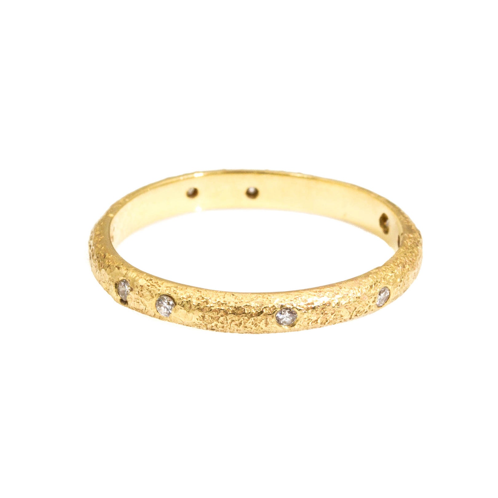 2.25 mm Diamond Sand Textured Band in 18k Yellow Gold with White Diamonds