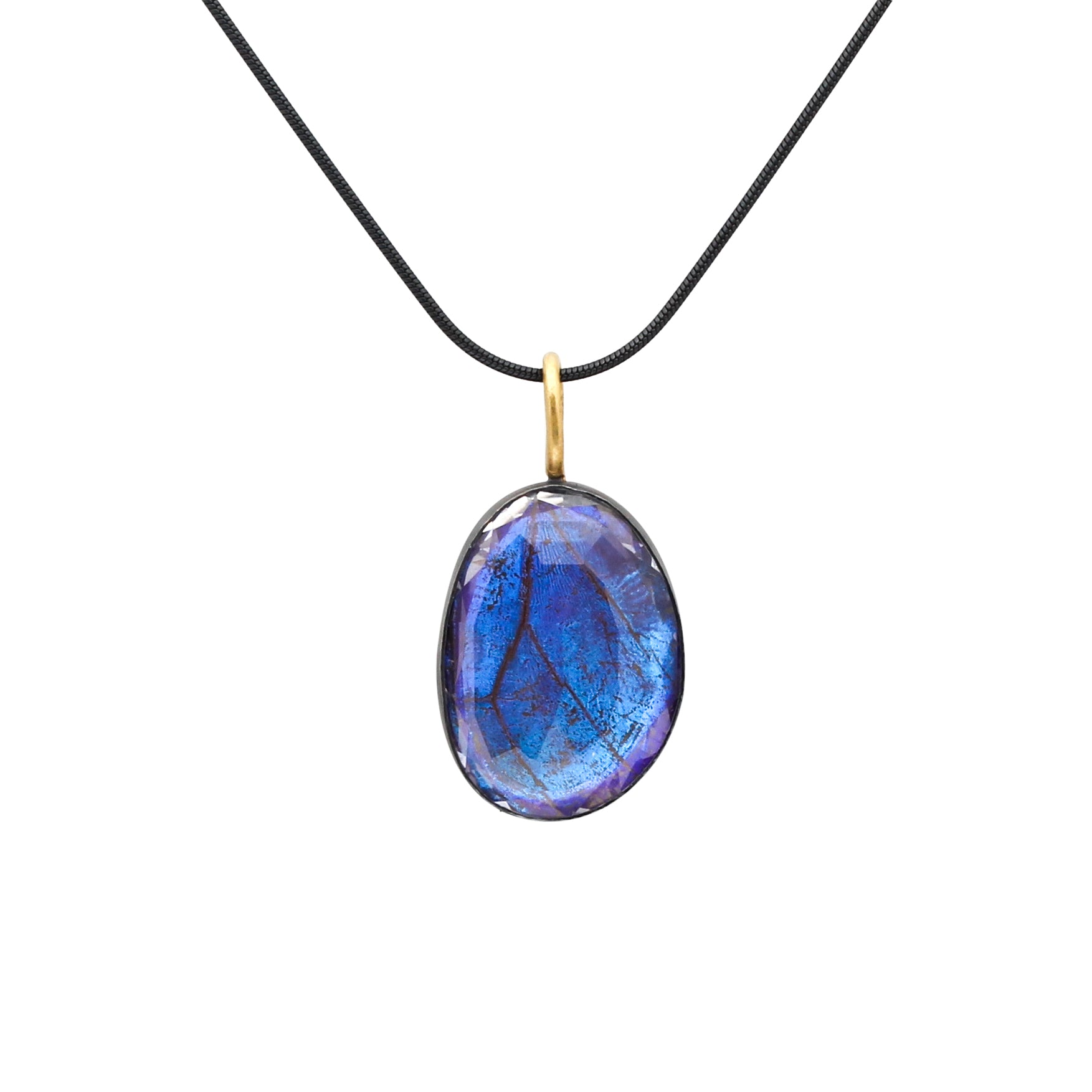 Quartz Morpho Pendant in Oxidized Silver with 18k Yellow Gold