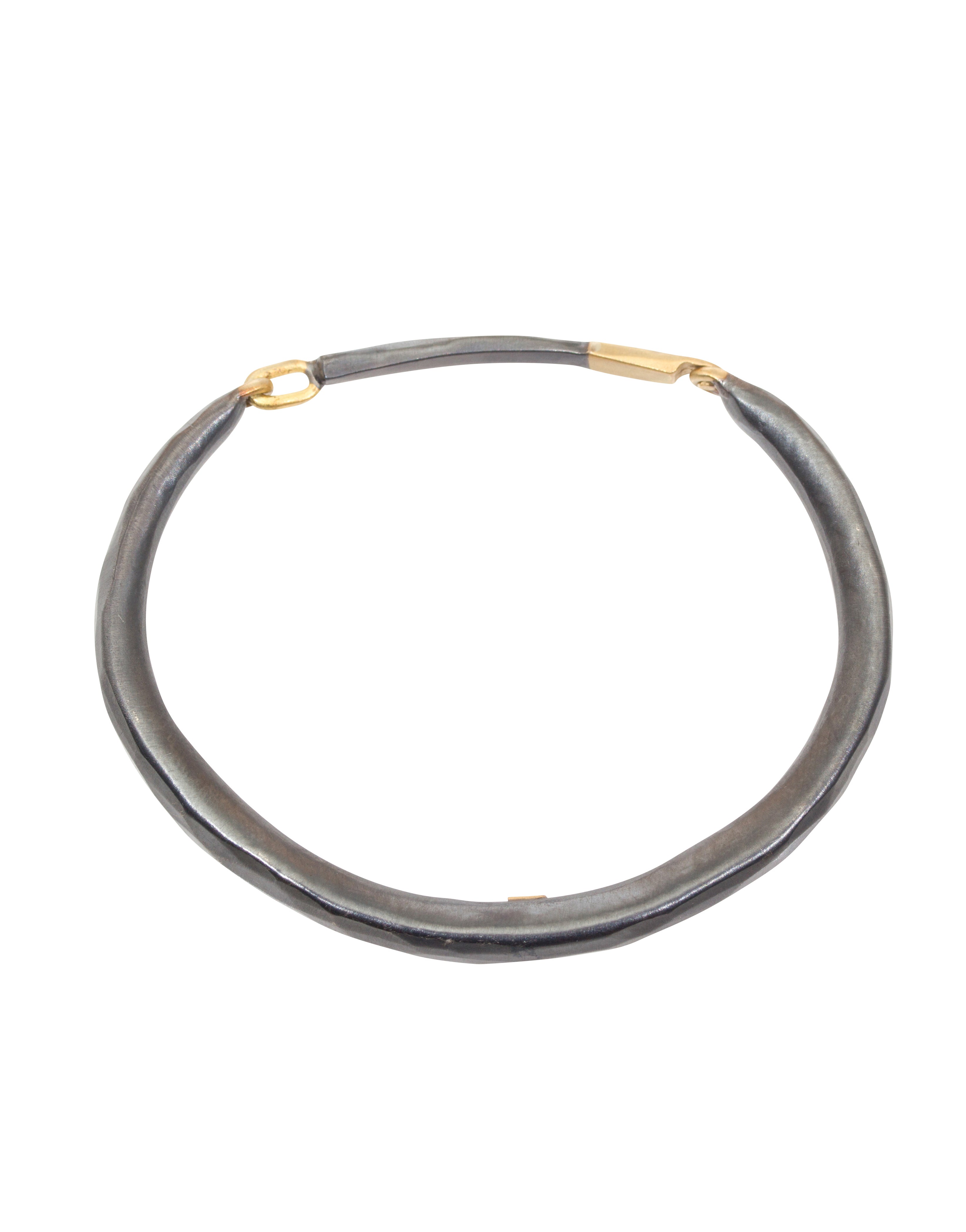 Forged Men's Cuff Bracelet with Cognac Diamond in Oxidized Silver & 18k Gold