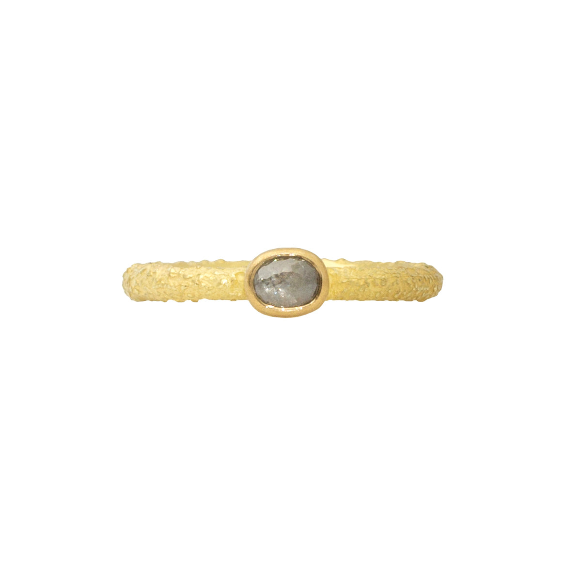 Oval Rosecut Diamond Stacking Ring in Sand-Textured 18k Yellow Gold