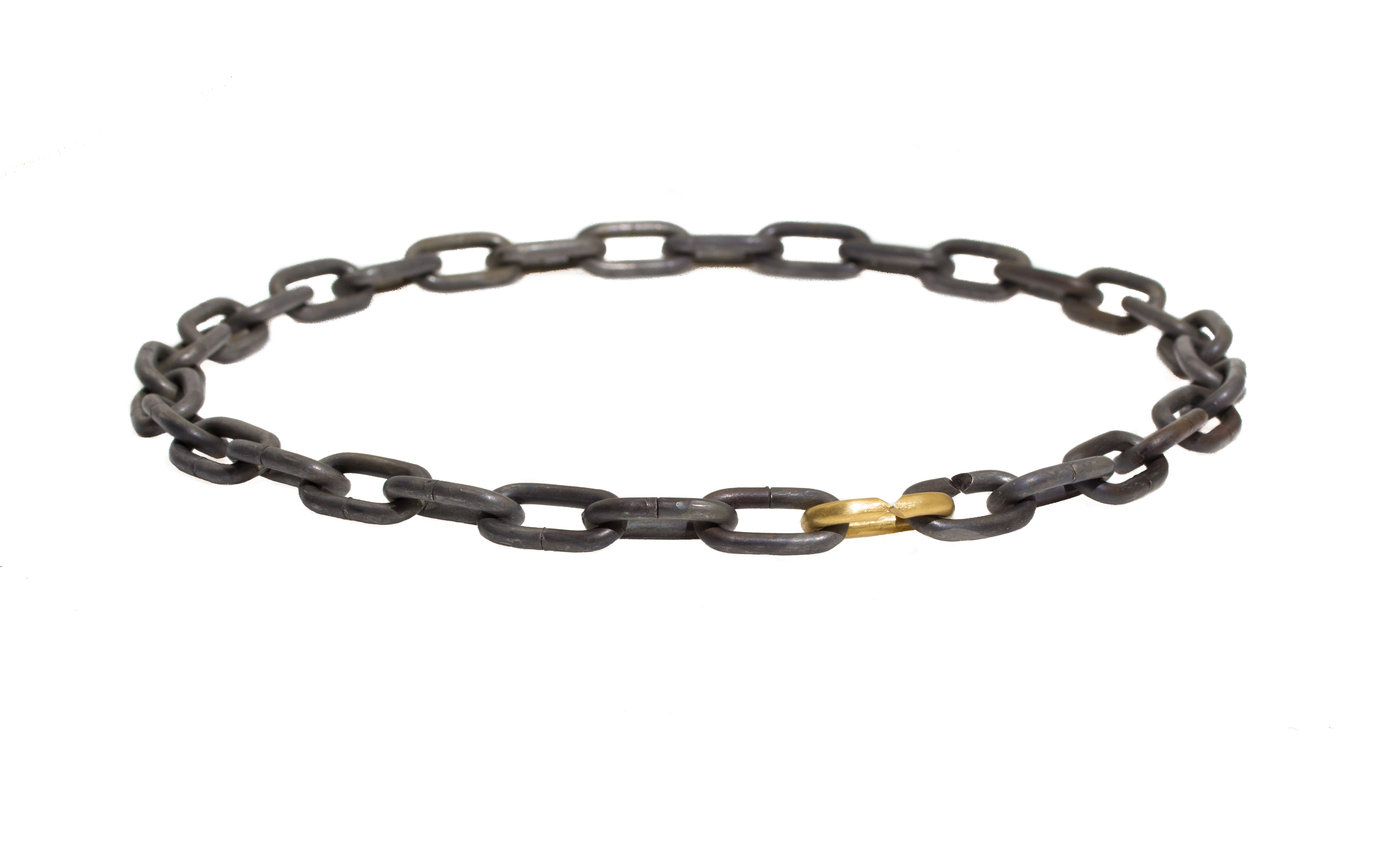 Heavy Chain Necklace in Grey Steel and 18k Yellow Gold