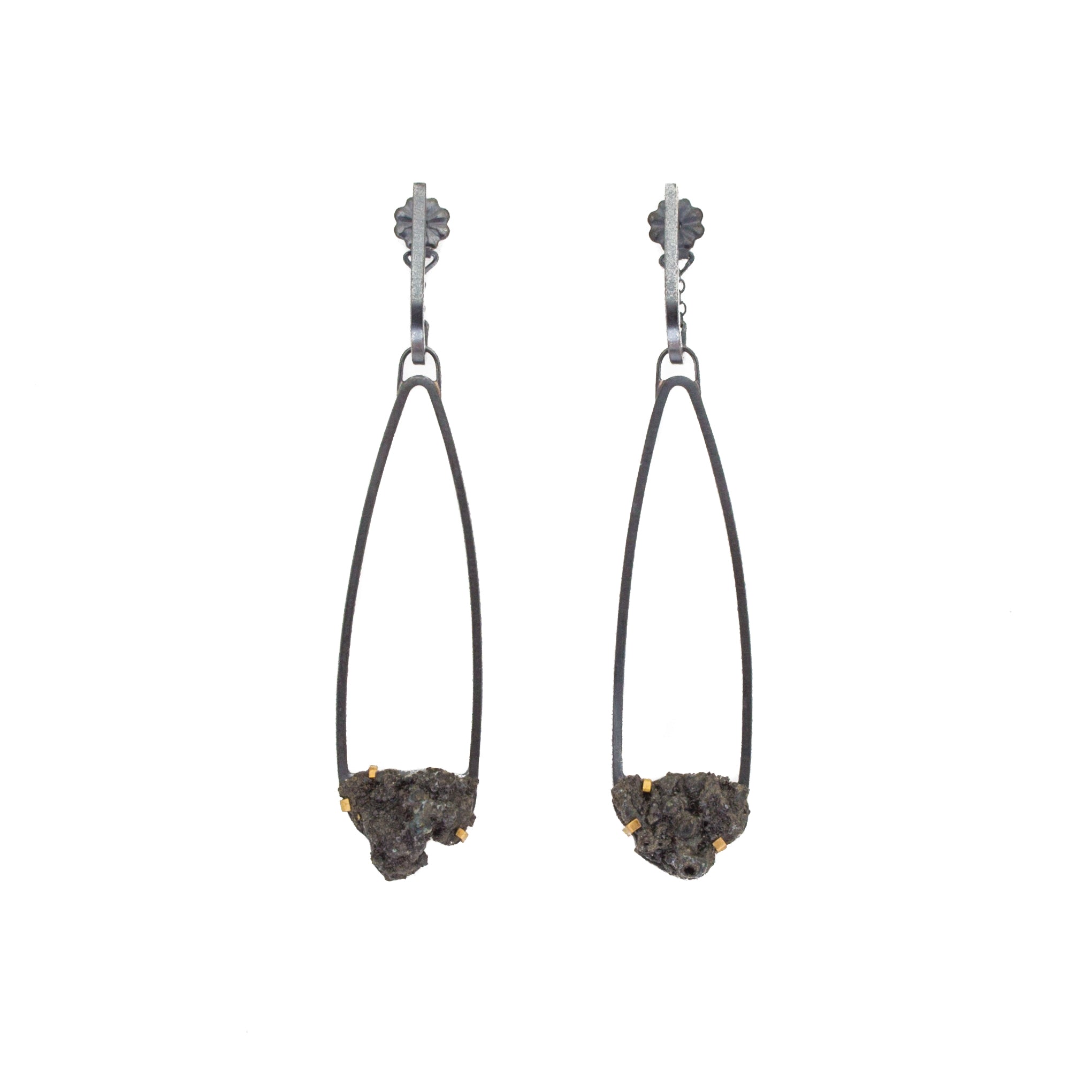 Small Teardrop Steel Splatter Earrings