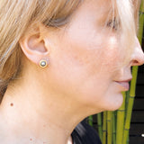 Grey Pearl Post Earrings with Sand Texture in 18k Yellow Gold
