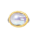 Mabe Pearl Ring in Sand-Textured 18k Yellow Gold & Oxidized Silver
