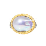 Mabe Pearl Ring in Sand-Textured 18k Yellow Gold & Oxidized Silver