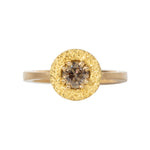 Cognac Diamond Solitaire in 18k Yellow Gold with Sand-Textured Halo