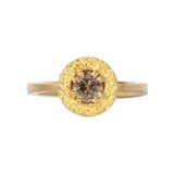 Cognac Diamond Solitaire in 18k Yellow Gold with Sand-Textured Halo
