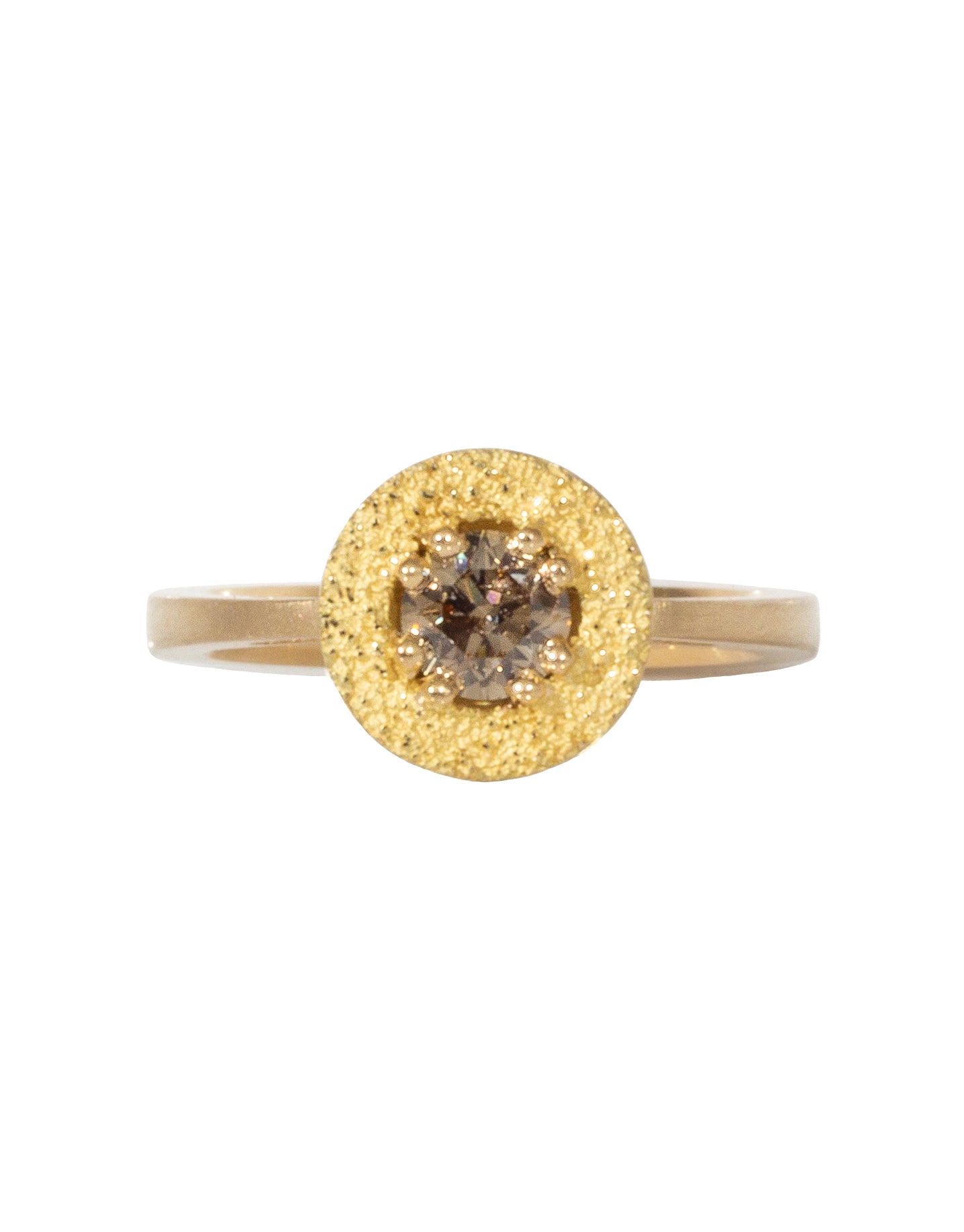 Cognac Diamond Solitaire in 18k Yellow Gold with Sand-Textured Halo