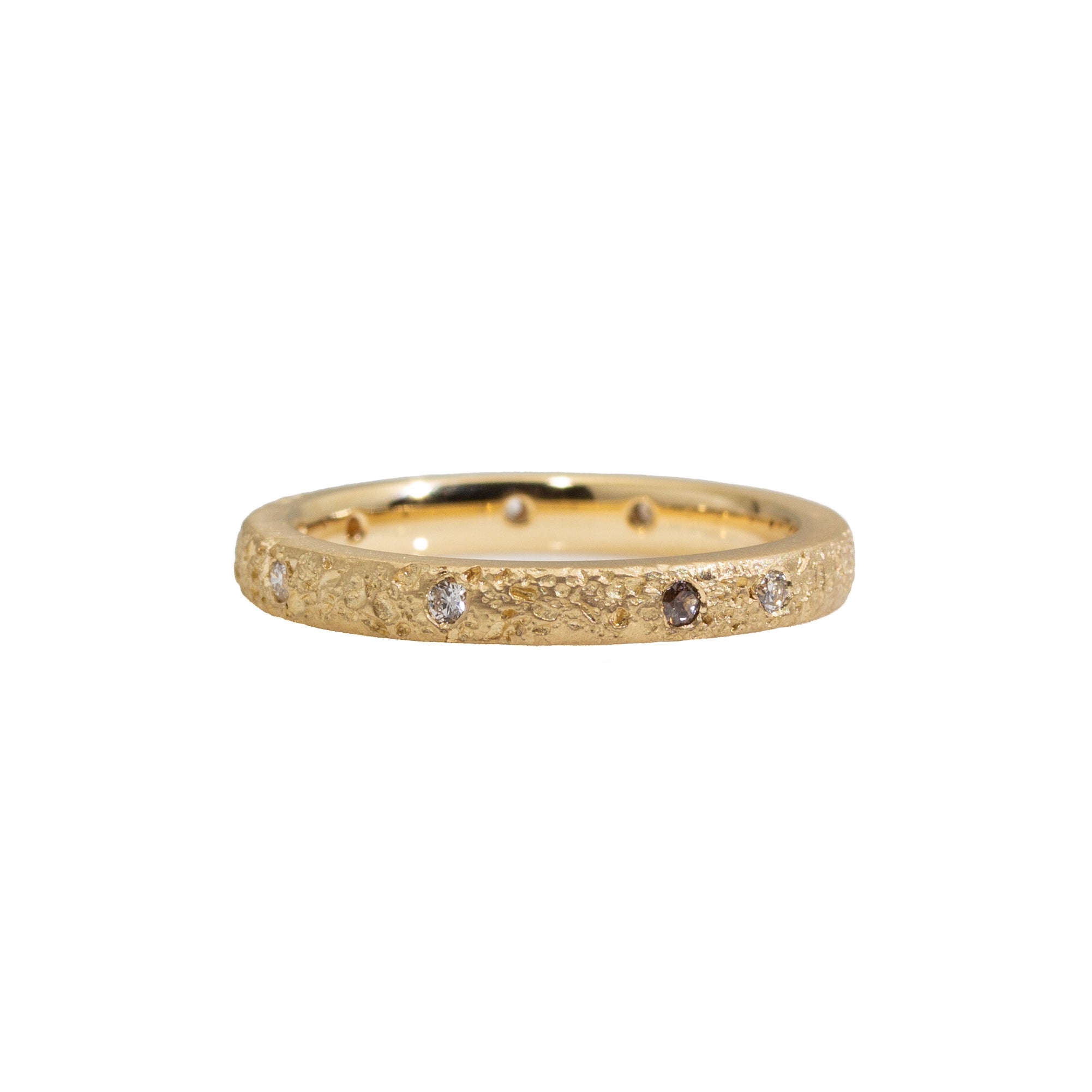 2.5mm Topography Band in 14k Yellow Gold with White & Cognac Diamonds