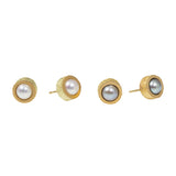 Grey Pearl Post Earrings with Sand Texture in 18k Yellow Gold
