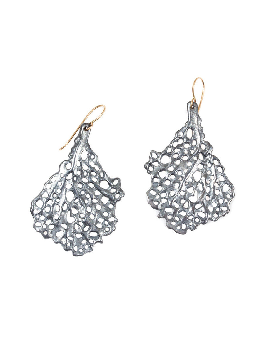 Koraru Coral Earrings in Oxidized Silver with 14k Gold