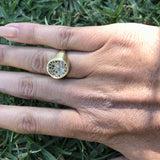 Organic Shaped Pave Signet Ring with Cognac Diamonds in 18k Yellow Gold