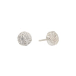 Small Topography Post Earrings in Brushed Silver with White Diamonds