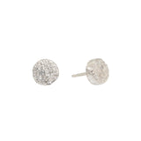 Small Topography Post Earrings in Brushed Silver with White Diamonds