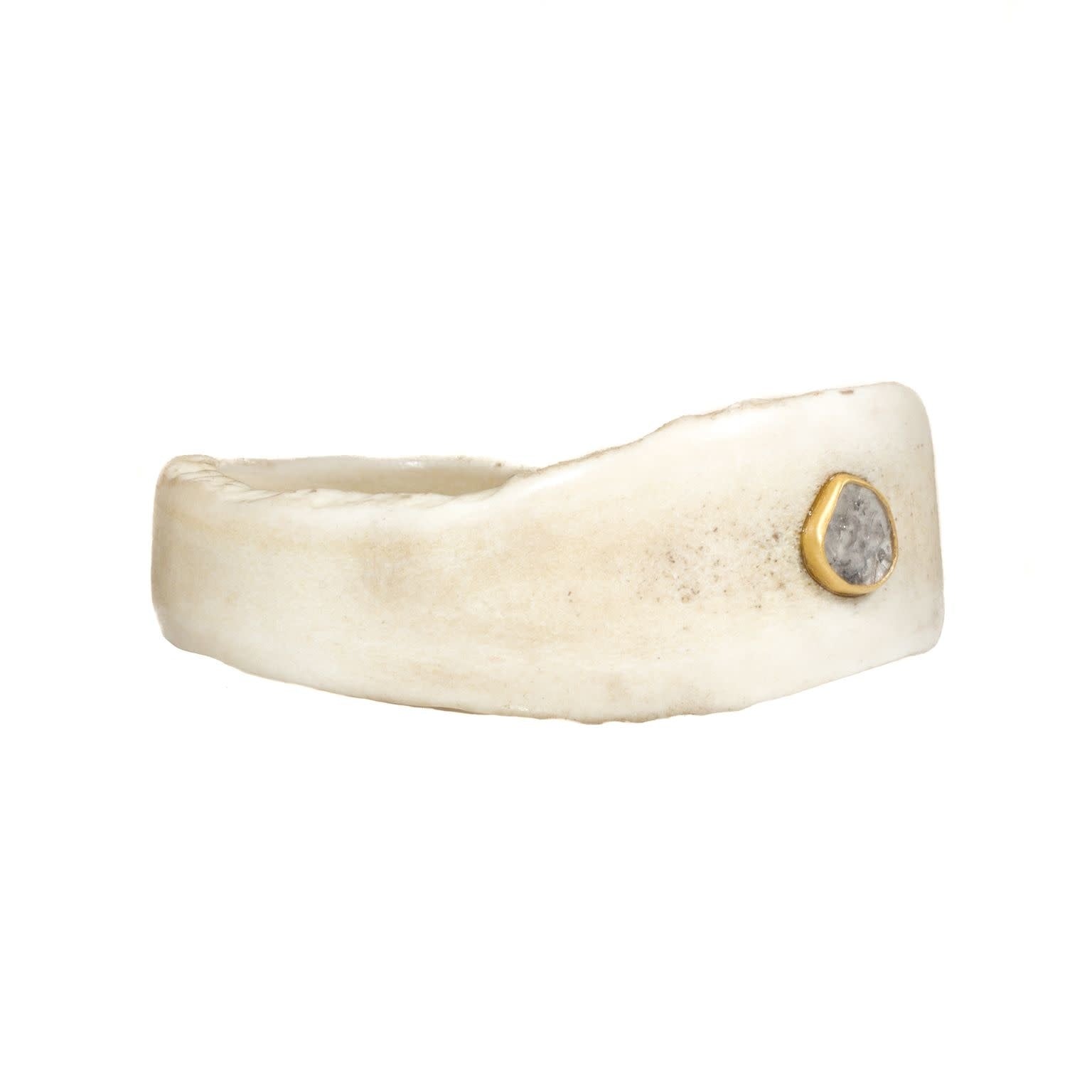 Moose Antler Bangle with Salt and Pepper Diamond Slice in 18k Gold