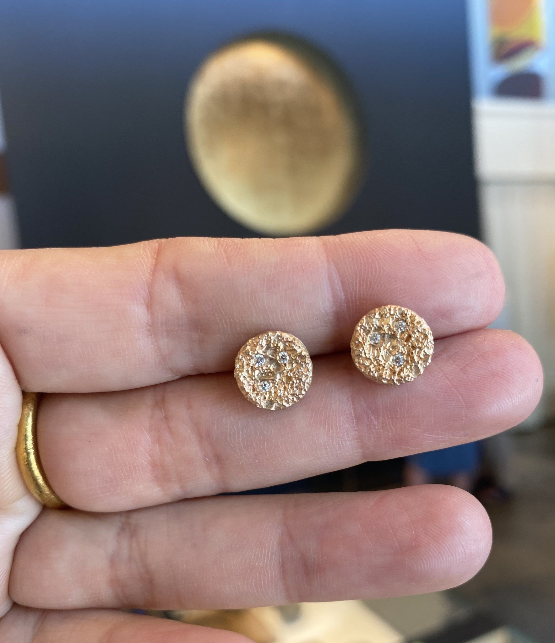 Medium Topography Post Earrings with White Diamonds in 14k
