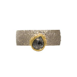 Wide Chunky Sand Band with Teardrop Diamond in Sand-Textured 14k Palladium White Gold