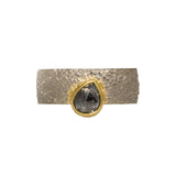 Wide Chunky Sand Band with Teardrop Diamond in Sand-Textured 14k Palladium White Gold