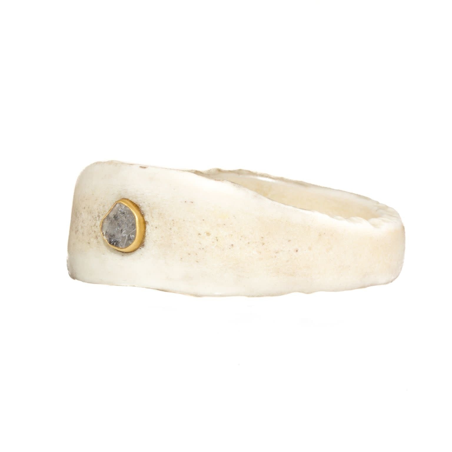 Moose Antler Bangle with Salt and Pepper Diamond Slice in 18k Gold