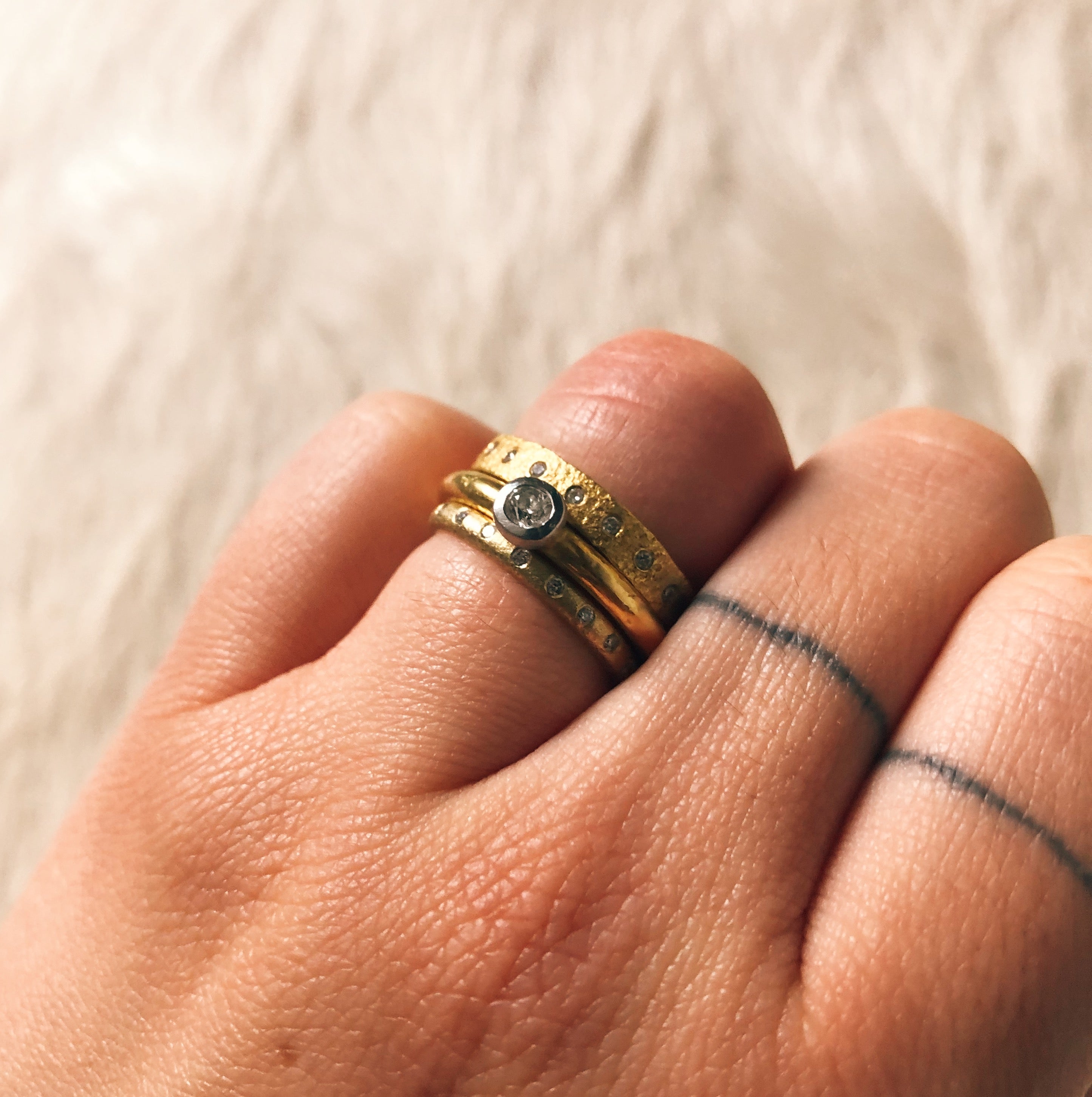 Anniversary Diamond Band with Sand Texture in 18k Yellow Gold