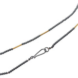 Matte Hematite Bead and Brass Tube Necklace with Oxidized Silver Clasp