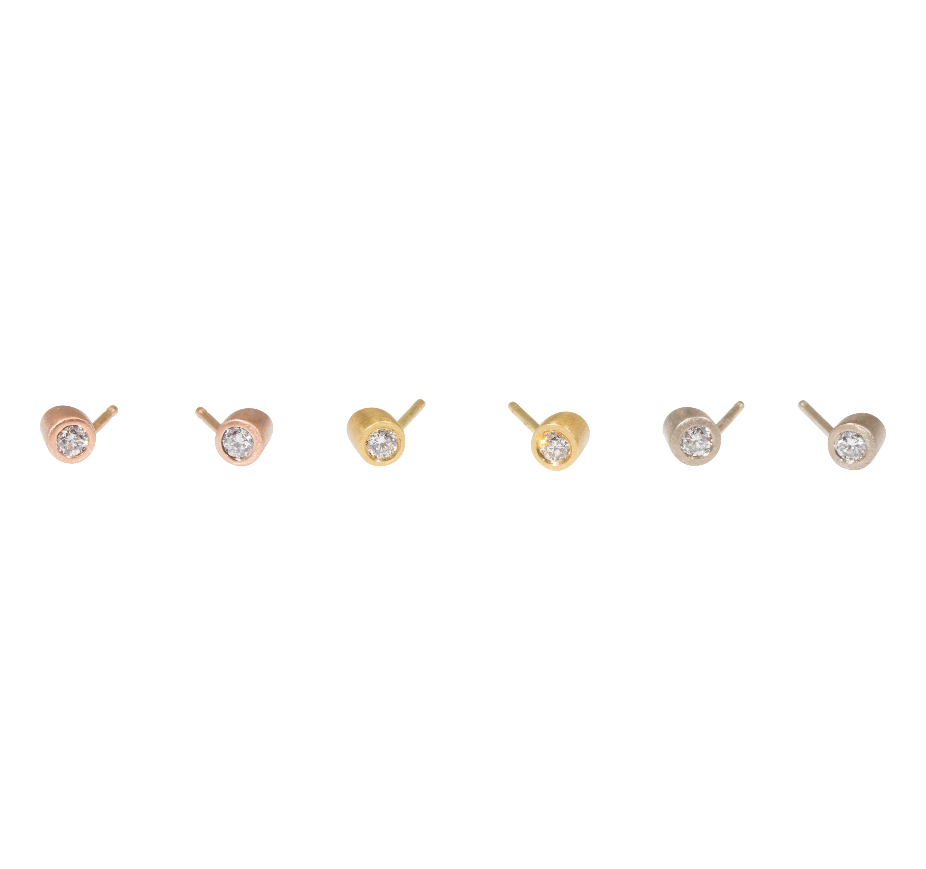 Angled Tube & White Diamond Post Earrings in 18k Yellow Gold