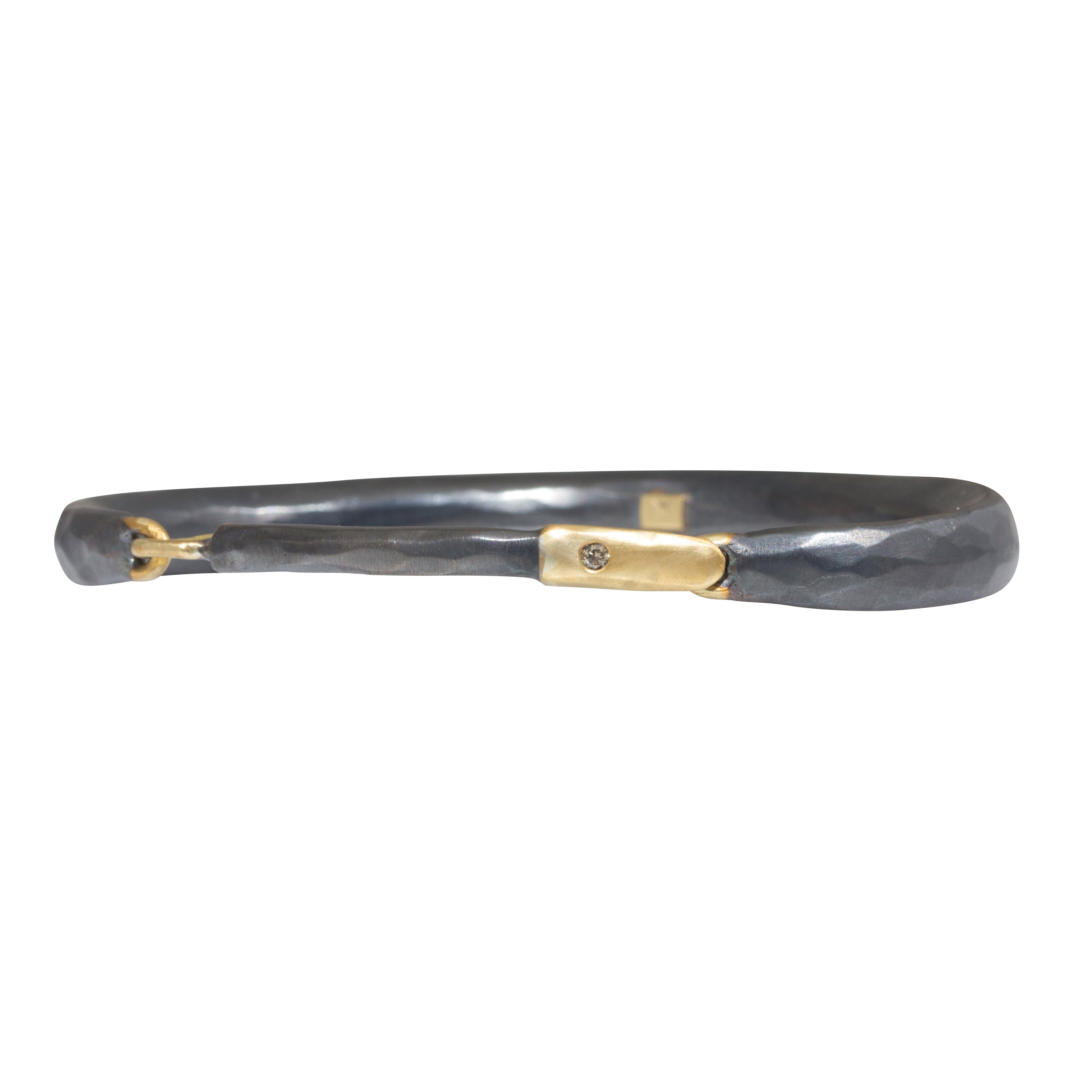 Forged Women's Cuff Bracelet with Cognac Diamond in Oxidized Silver & 18k Gold