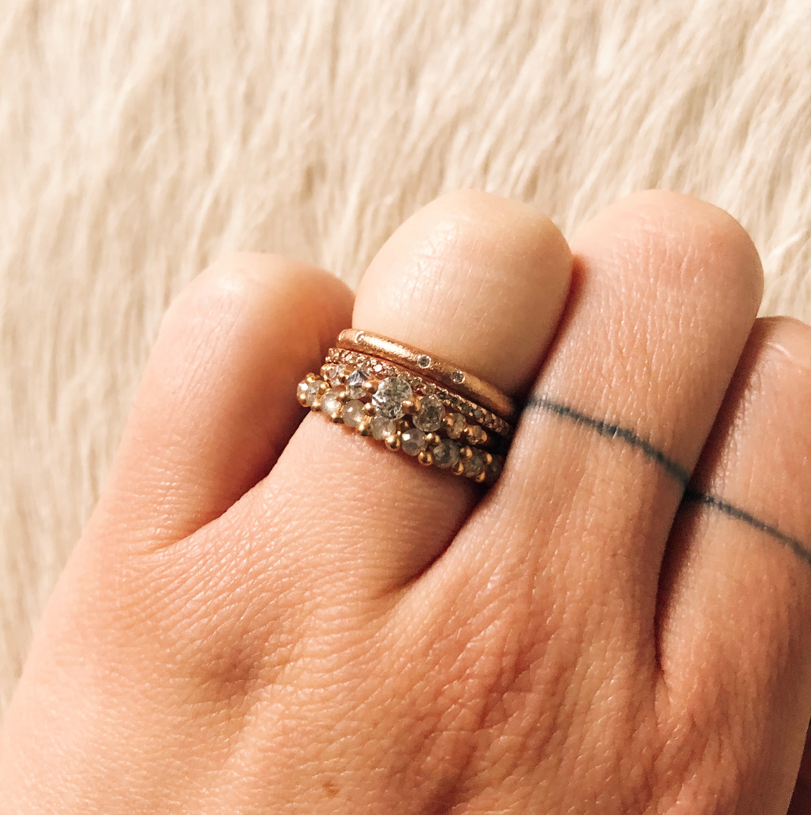 2.25 mm Diamond Sand Texture Band with in 14k Rose Gold with White Diamonds