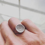 Organic Shaped Pave Signet Ring with White Diamonds in 18k Palladium White Gold