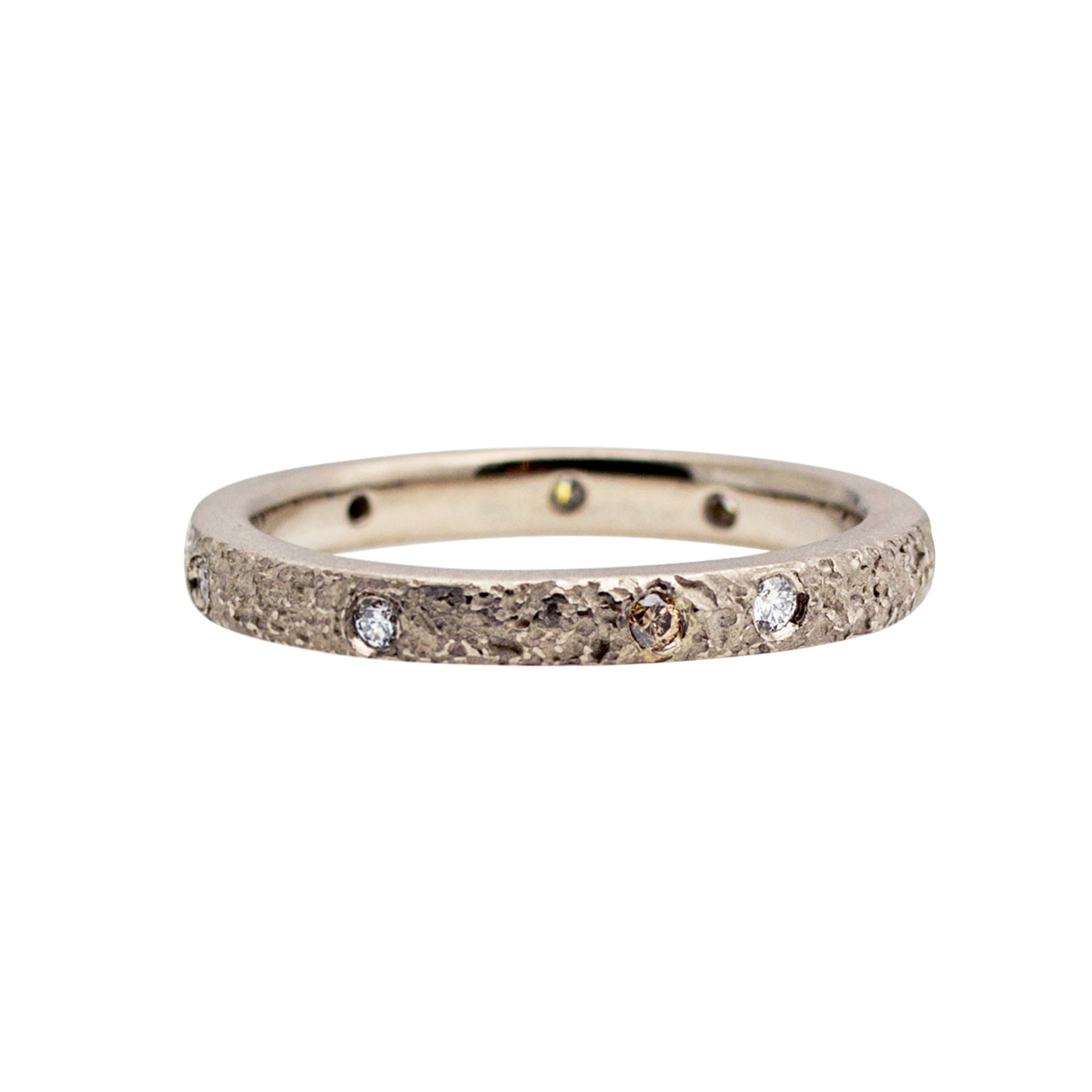 2.5mm Topography Band in 18k Palladium White Gold with White & Cognac Diamonds