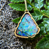 Sugar Brick Bezel Opal Necklace in 22k Gold and 18k Gold Chain