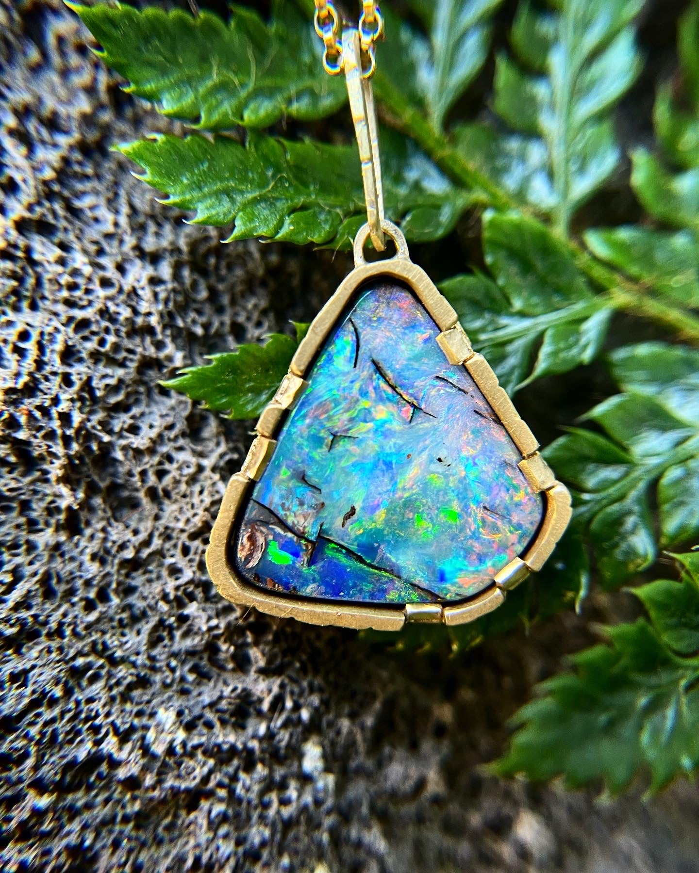 Sugar Brick Bezel Opal Necklace in 22k Gold and 18k Gold Chain