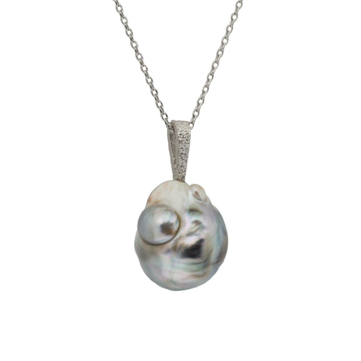 Tahitian Baroque Pearl Pendant with Sand-Textured Platinum
