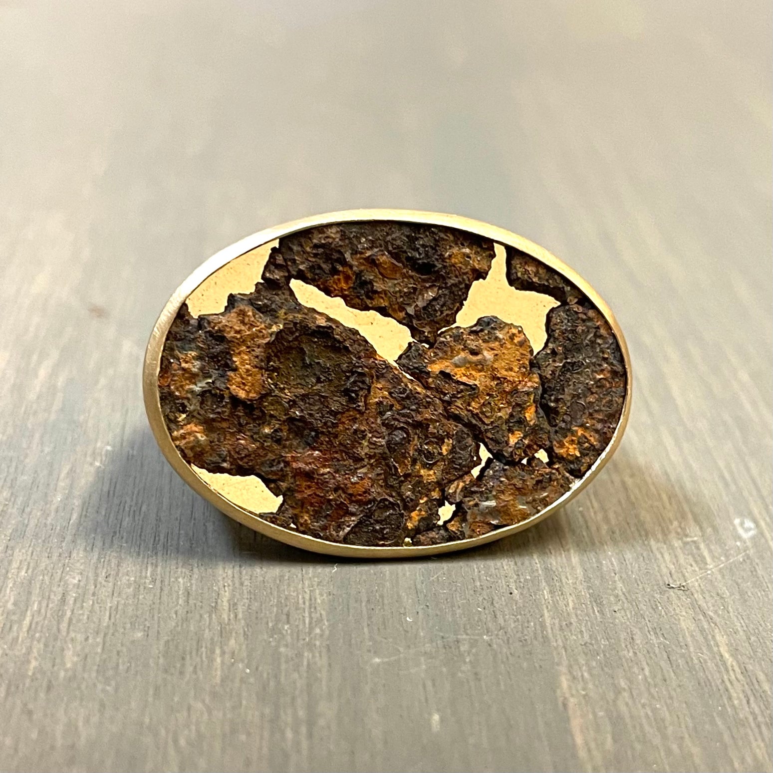 Oval Signet Ring in Silver & 22k Gold with Lacy Rust
