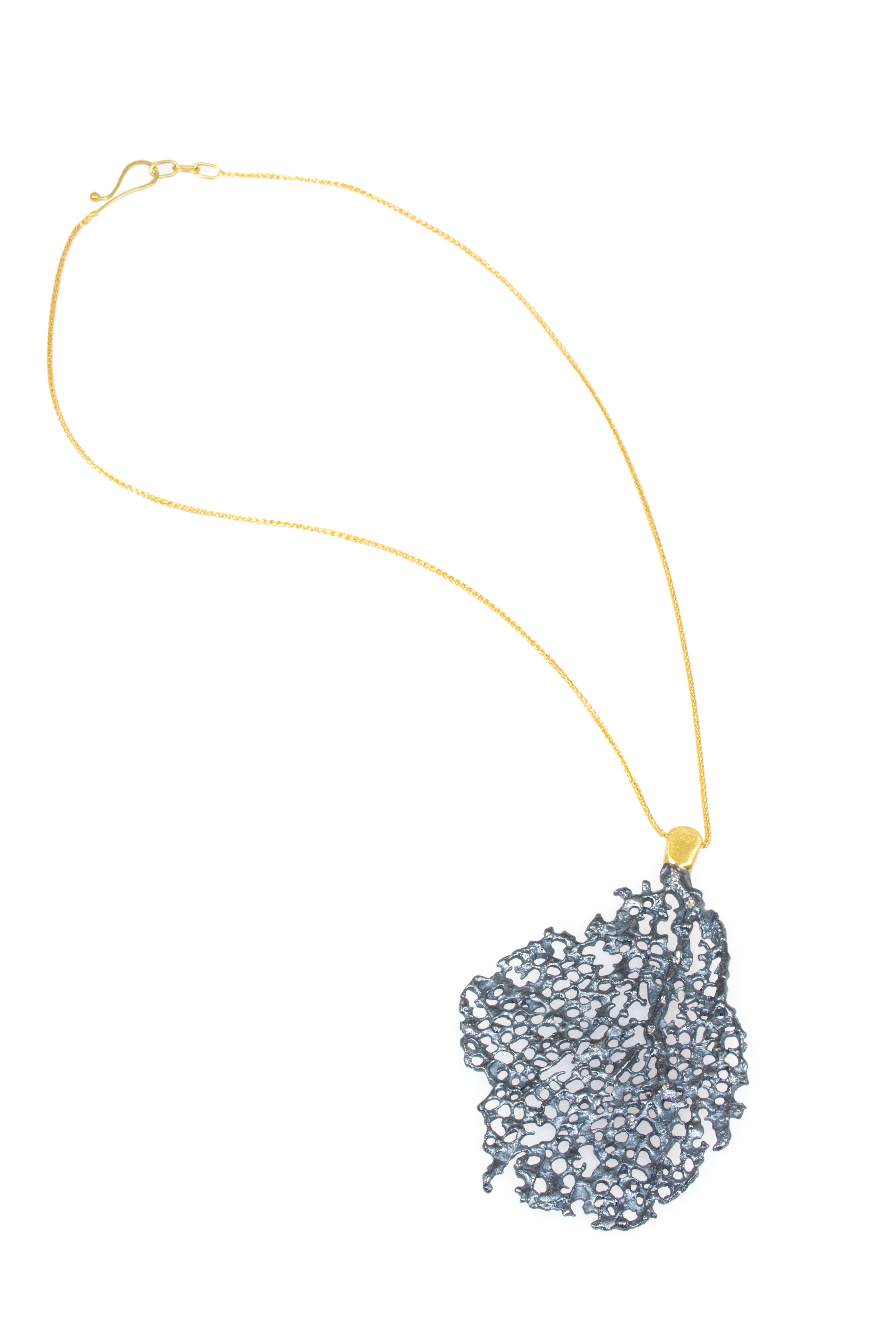 Koraru Large Silver Pendant with White Diamonds on 18k Yellow Gold Bail and Chain