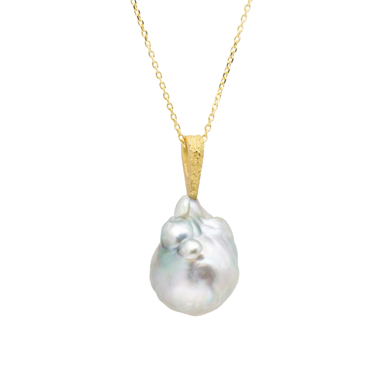 Tahitian Baroque Pearl Pendant with Sand-Textured 18k Yellow Gold