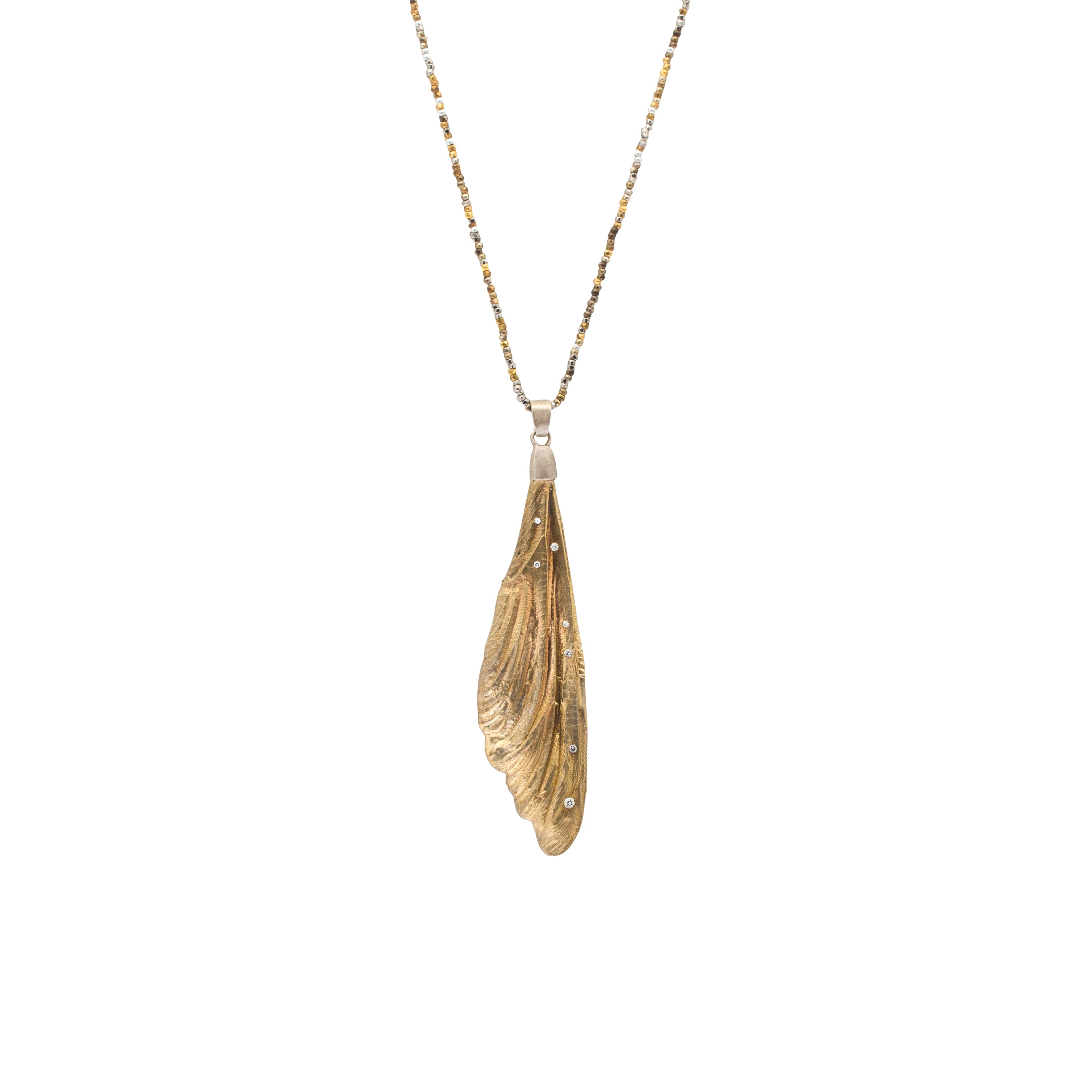 Dragonfly Wing Pendant in Bronze and Silver with White Diamonds