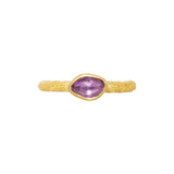 Organic Rosecut Purple Sapphire Solitaire Ring in Sand-Textured 18k Yellow Gold