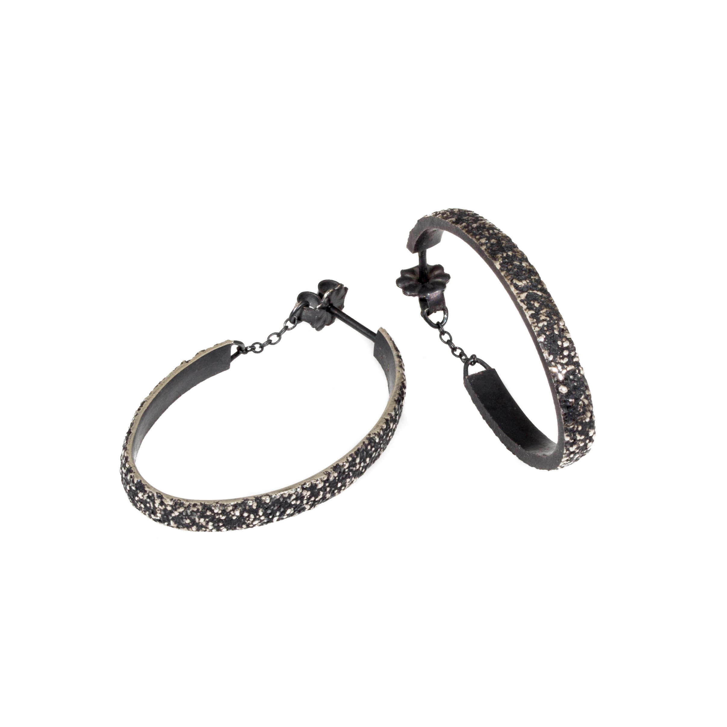 Oval Sand Hoop Earrings in Oxidized Silver