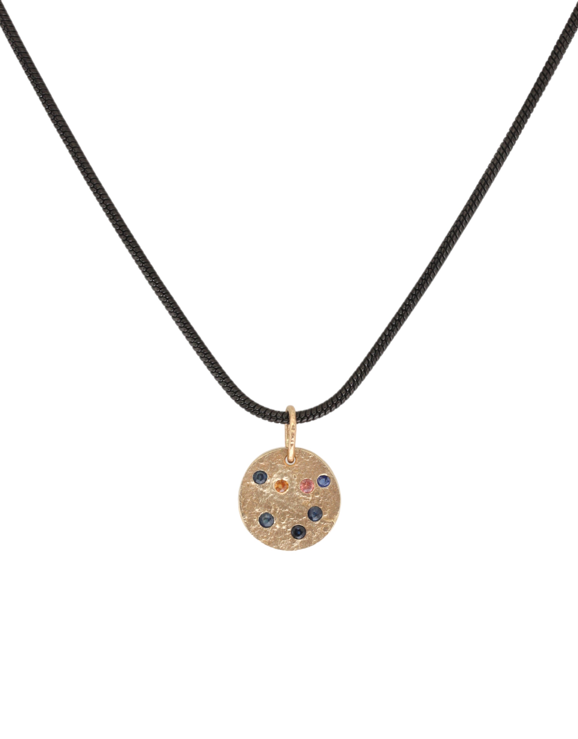 Constellation of Capricorn Necklace in 14k Yellow Gold with Blue & Caramel Candy Sapphires