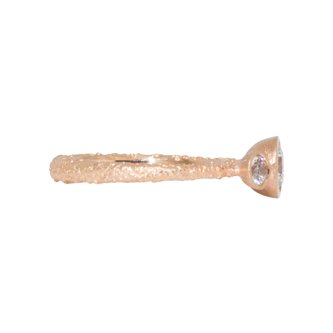 Three-Stone Engagement Ring with Lab-Grown Diamonds in Sand-Textured 14k Rose Gold
