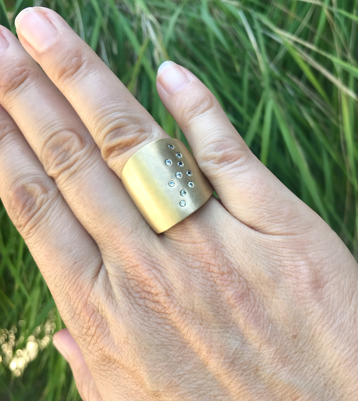Flat Cuba Ring in Bronze with 10 Yellow Sapphires