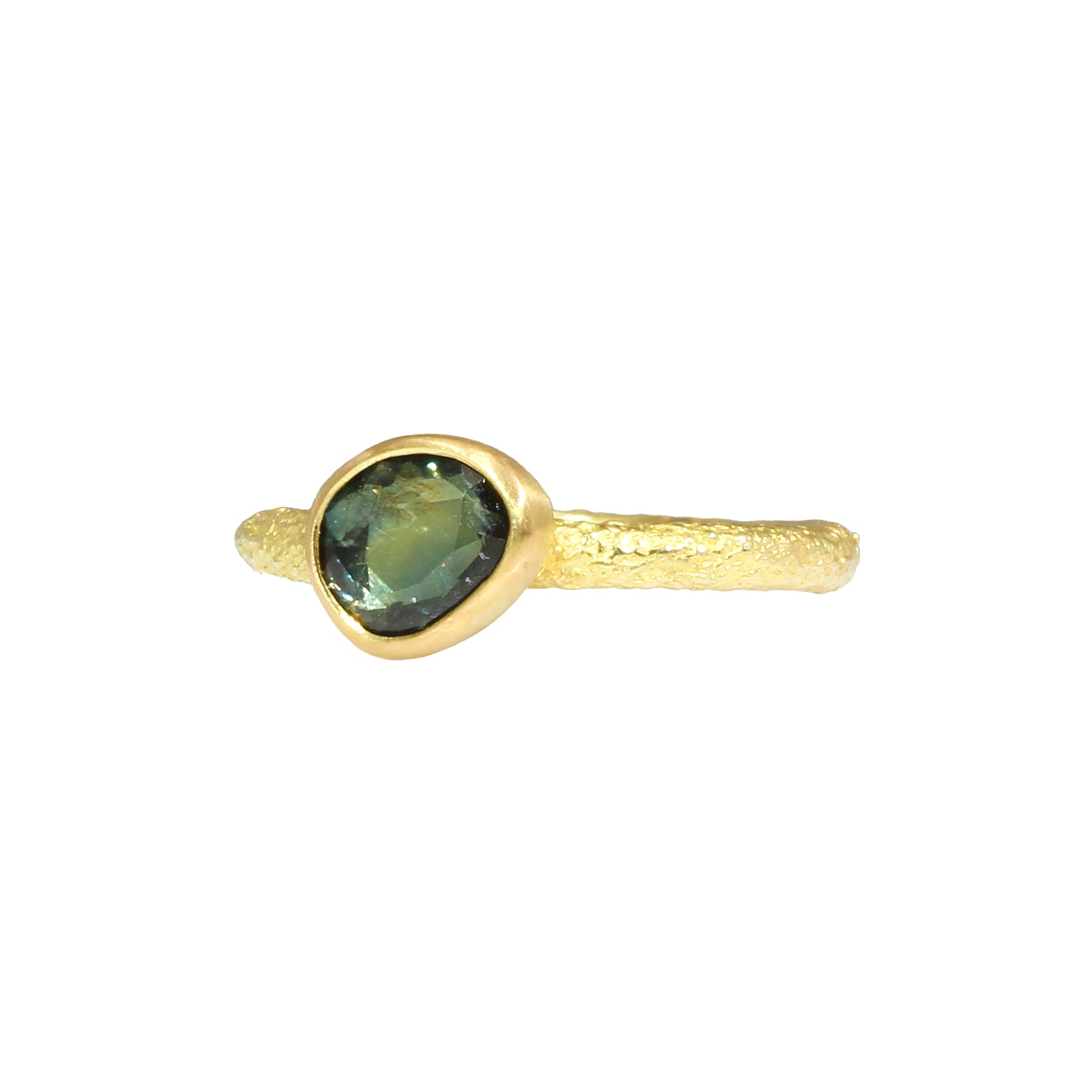 Organic Rosecut Sapphire Solitaire Ring in Sand-Textured 18k Yellow Gold