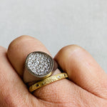 Organic Shaped Pave Signet Ring with White Diamonds in 18k Palladium White Gold